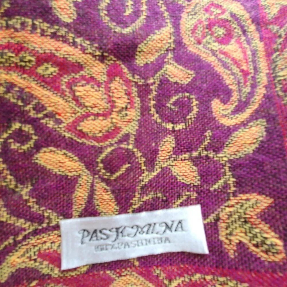 Gorgeous Paisley Red Gold Brown Pashmina Cashmere and Silk